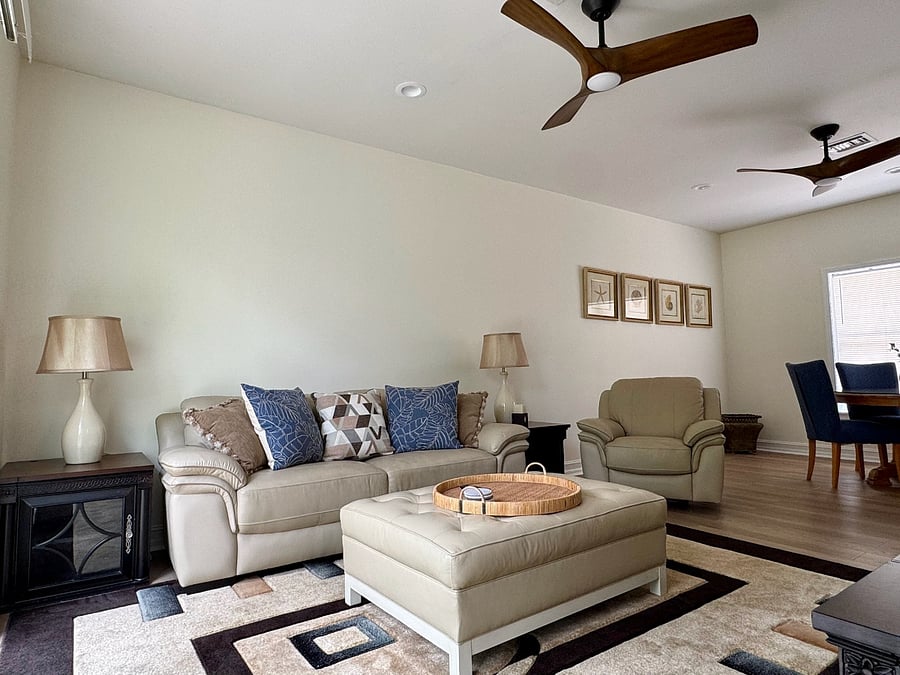 Spacious Living Rm w/ large quiet fans keeps everything breezy cool!