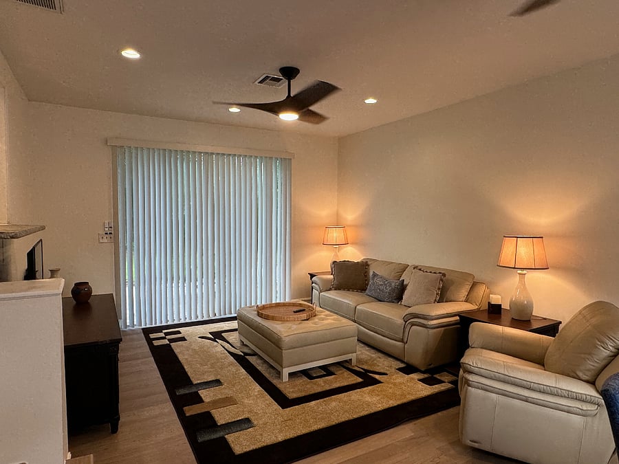 Living Rm w/ Sliding doors to private paved patio.