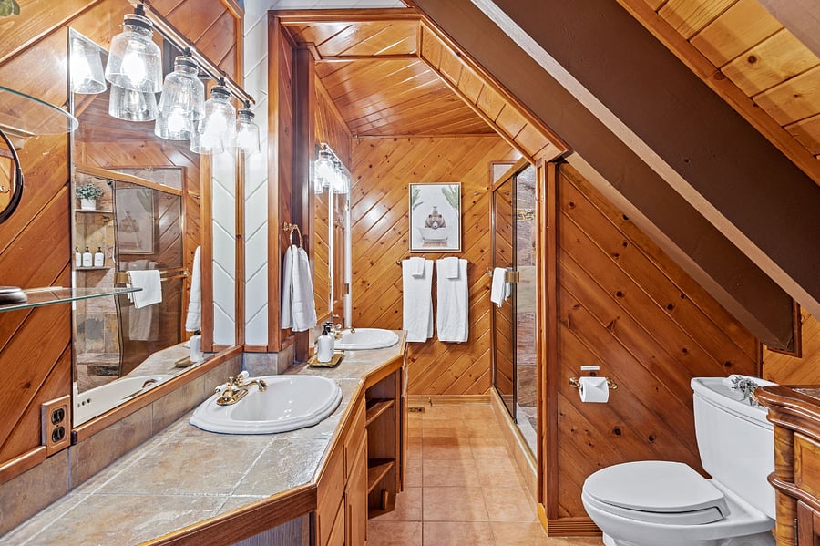 Master bathroom with twin sinks