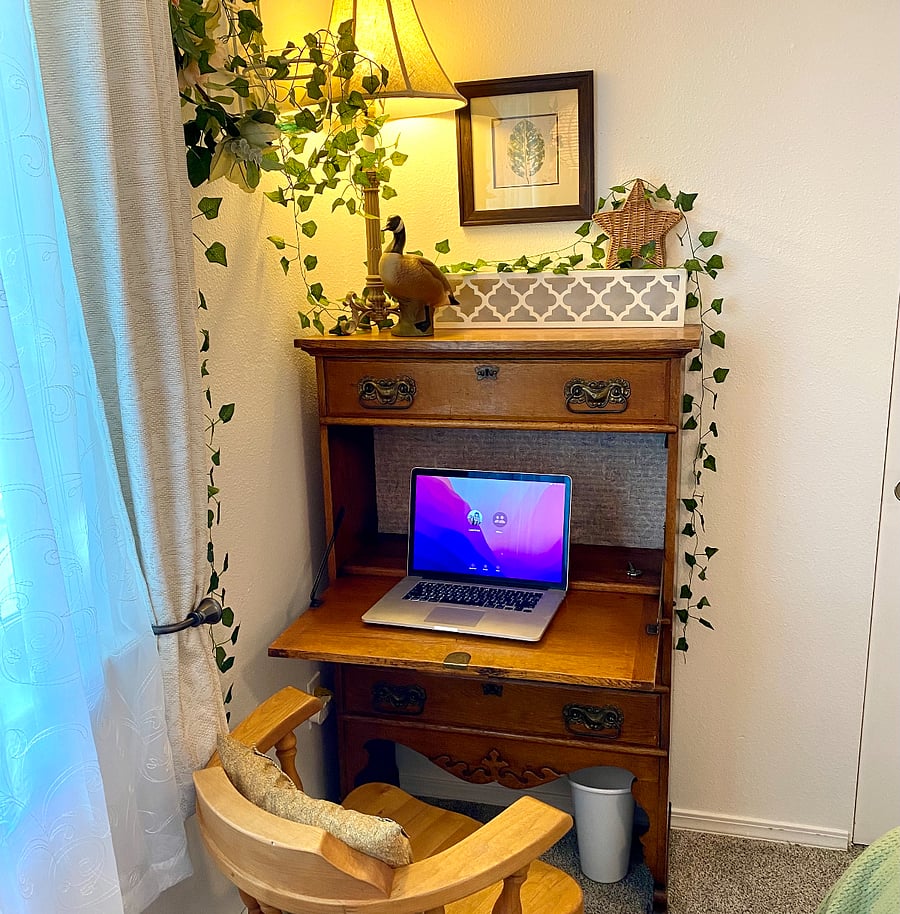 Work at the beautiful antique desk in the Garden Room.