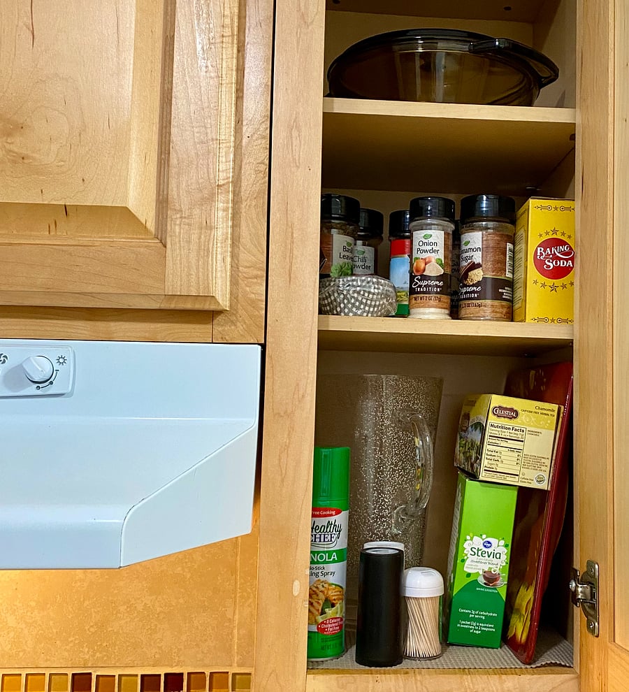 Herbs and spices, cooking spray, and many extras.