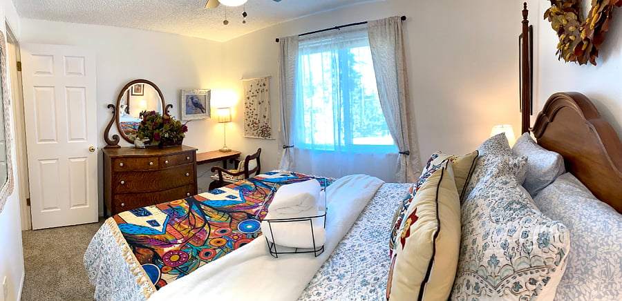 A bright window and everything you need to be comfortable in the South American room.