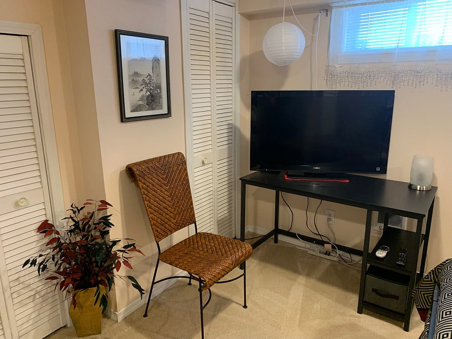 Large 48" Sony TV with ROKU Stick
Desk for working or reading