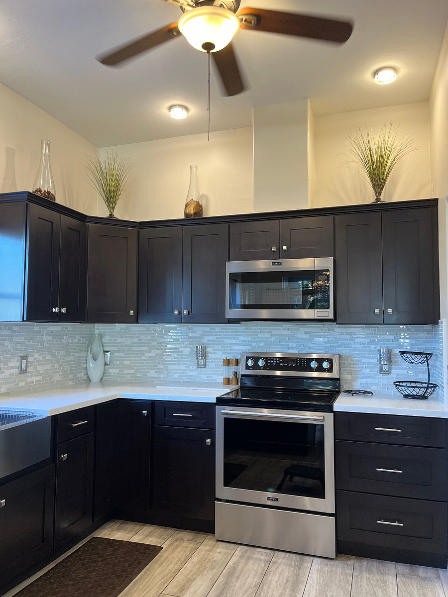 kitchen with new frig and  stainless steel appliances