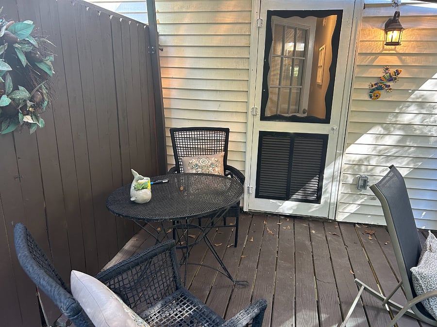 View deck facing door to the inside.