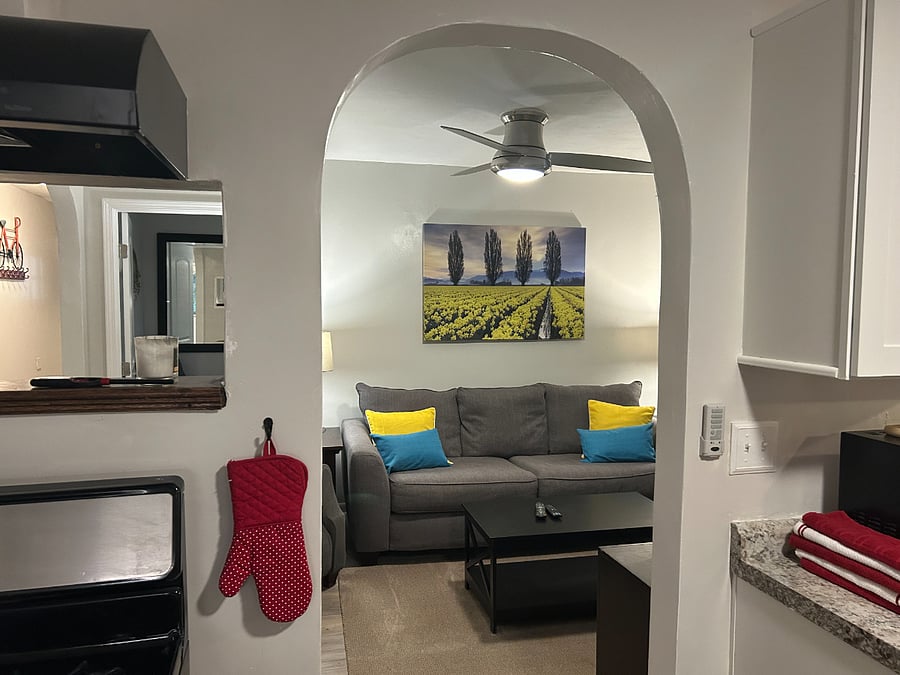 View of living room from kitchen.