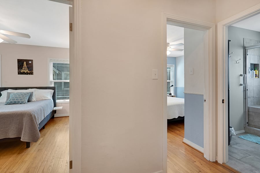 view of both bedrooms from hallway.