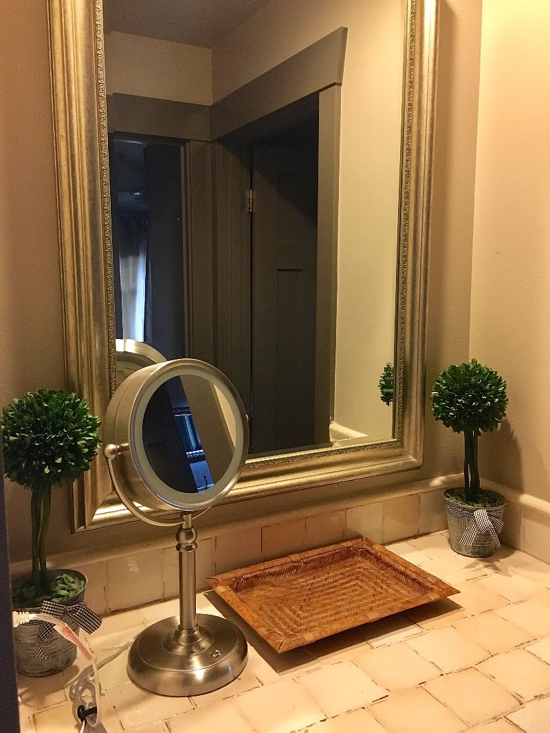 makeup area outside of bathroom
