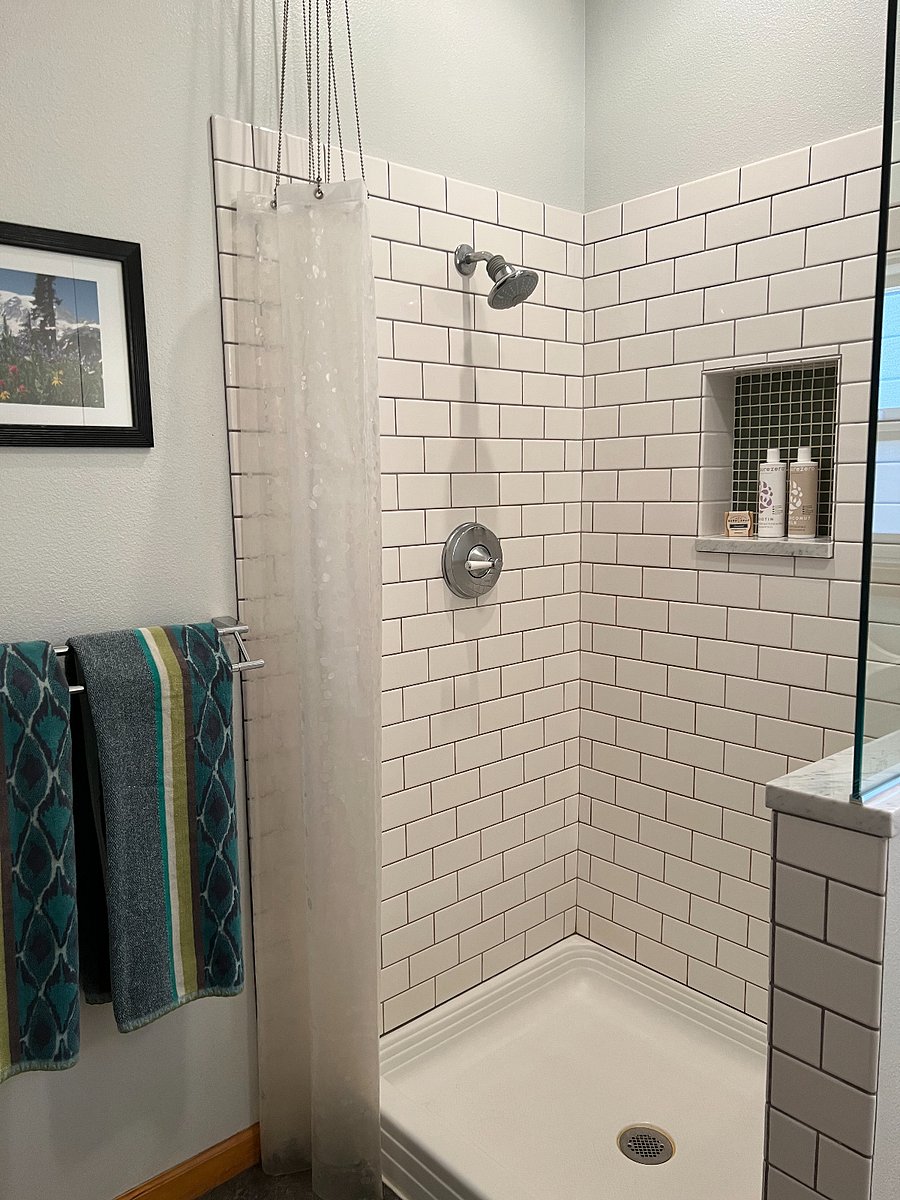 Starter bathroom toiletries including shampoo, conditioner and soap provided.