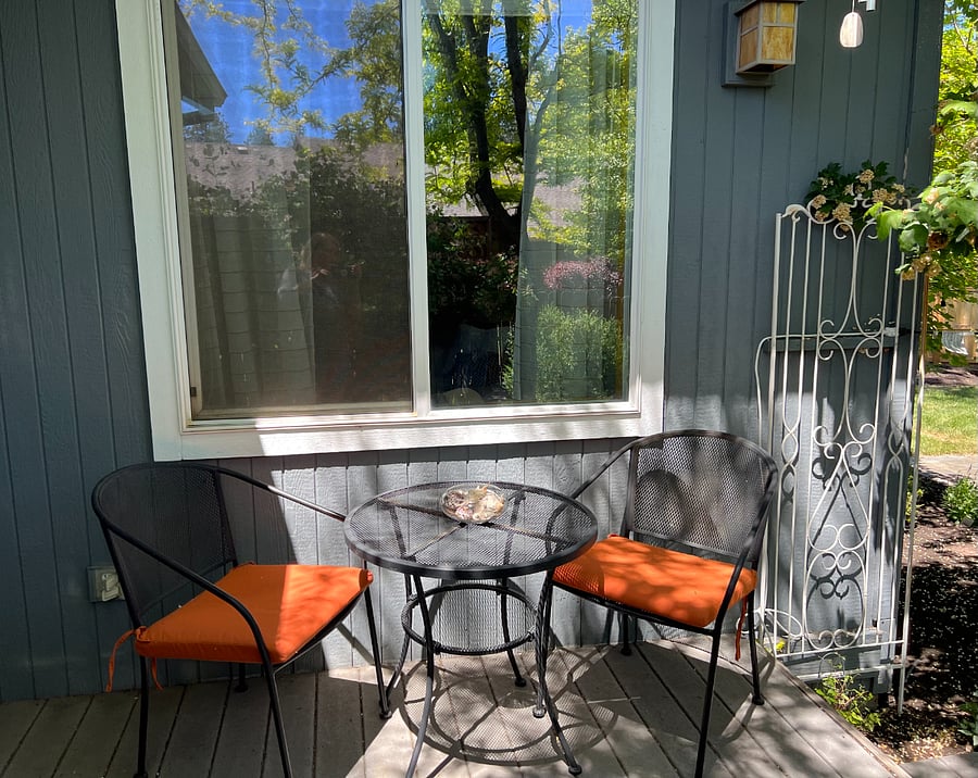 Outdoor breakfast nook to enjoy your coffee in the morning sun.