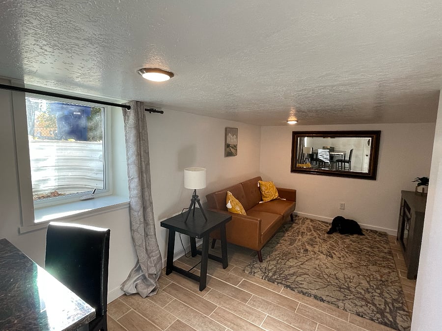 Living room with electric "fireplace" heater