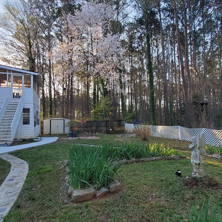Private entrance in back of house through the private patio. Pathway has solar lights for nighttime navigation.