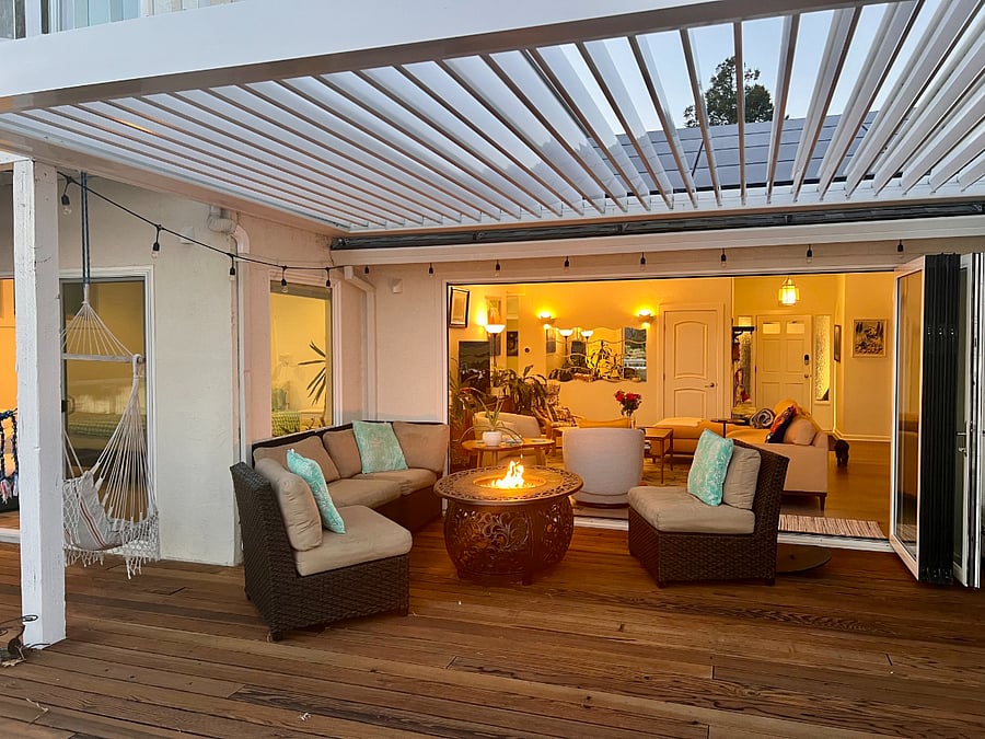 LouverTec awning that opens for sun and closes for shade