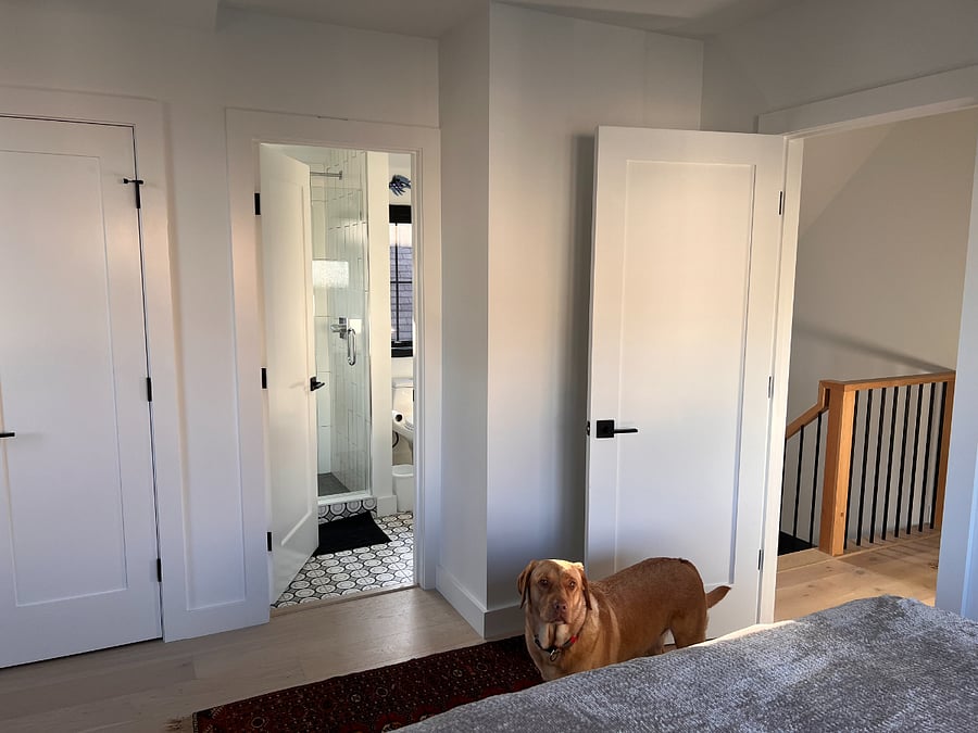 You can see how the bathroom is accessible from the rental room. Pup for size! 