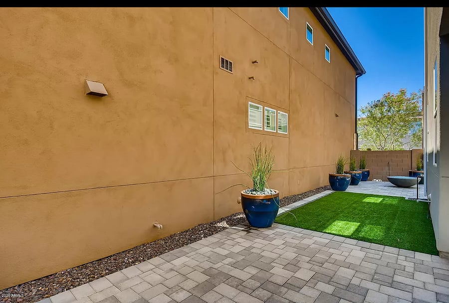 Artificial grass and gas fire pit