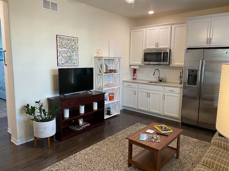 Kitchenette and living room space.