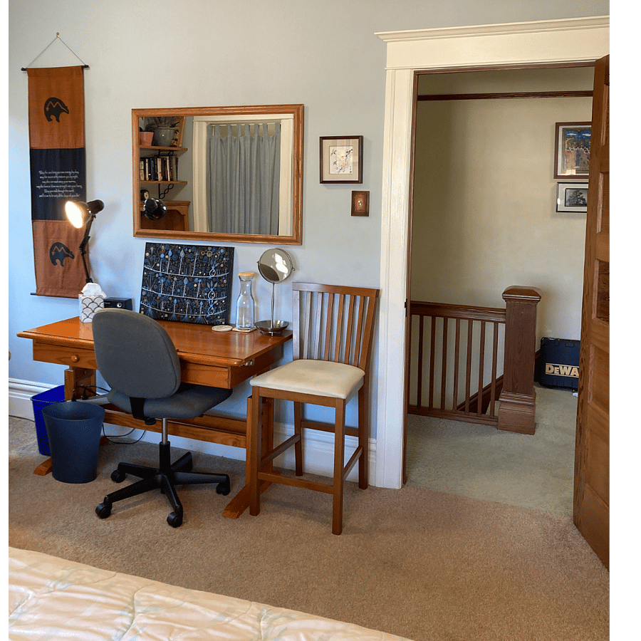 Doorway to the hallway and work desk.