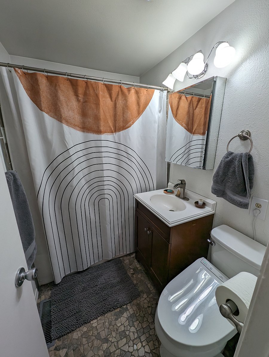 bathroom has 2 headed shower and a heated toilet/bidet