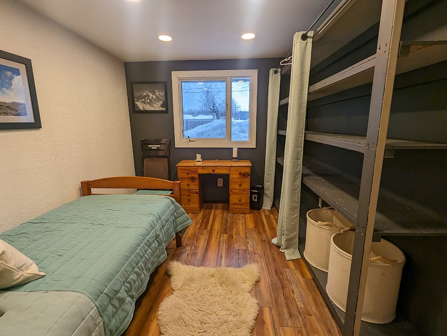 second bedroom faces the backyard and has a lot of storage