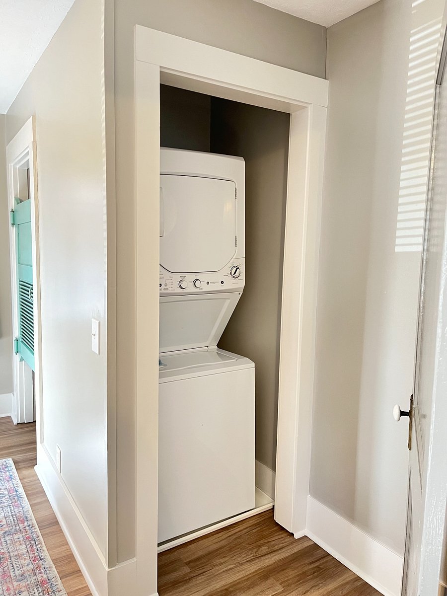 Laundry nook inside front bedroom.