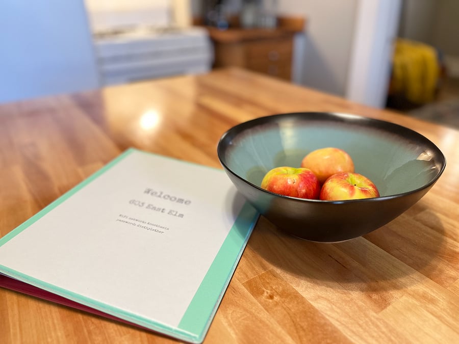 Welcome binder full of useful house information as well as recommendations for food, drinks, and shopping in New Albany.