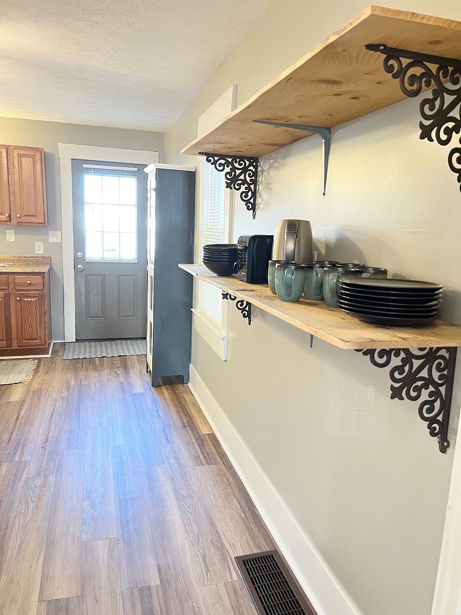 Plenty of storage in the bright kitchen.