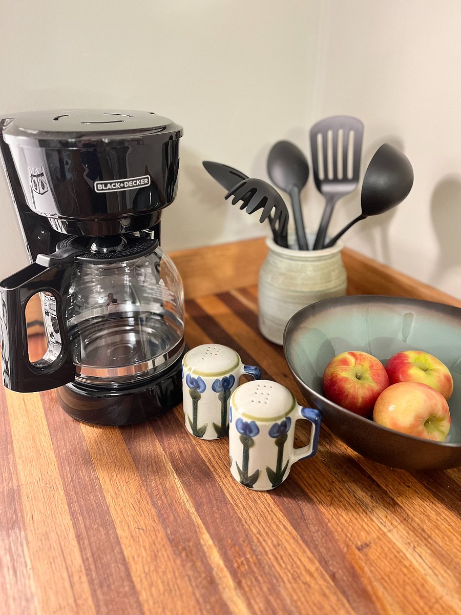 Coffee maker and filters are waitng for you.