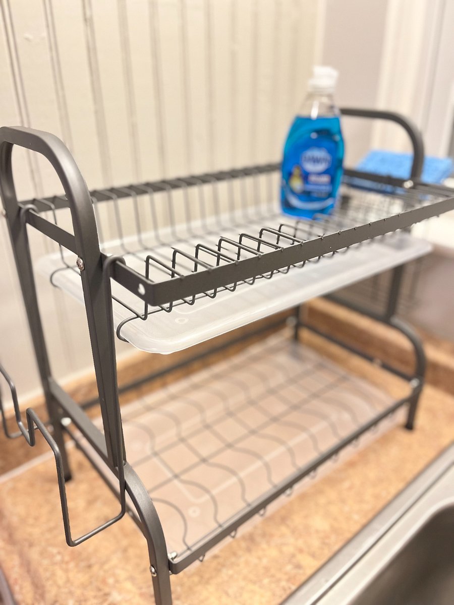This tidy little dish rack will keep you organized.