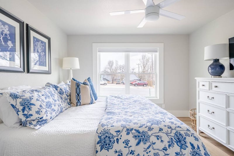 More main bedroom with room darkening shades for sleeping.
