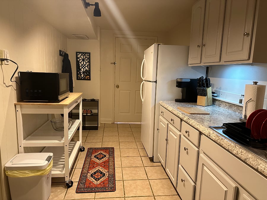 Full Refrigerator, Microwave, coffee machine.