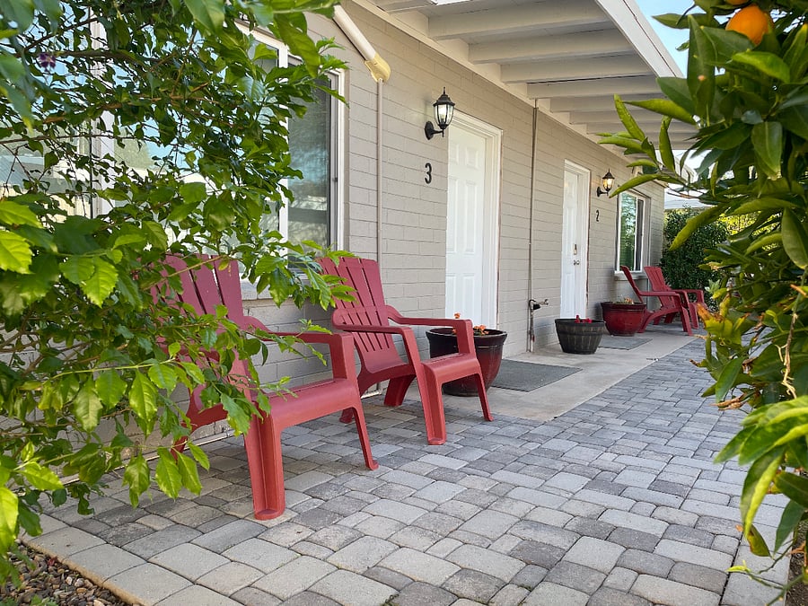 Front Patio with apartment 2 in the background.   Apartment 2 is exact same floor plan