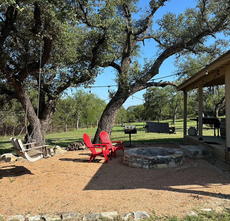 Firepit and outdoor swings

