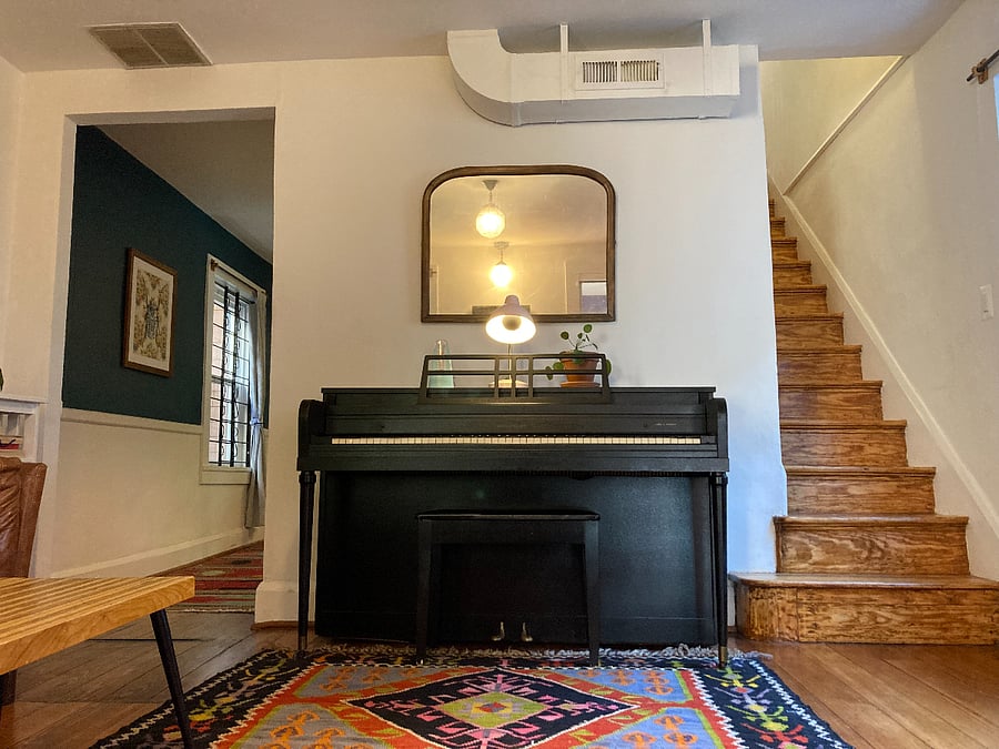 Tuned vintage piano in living room