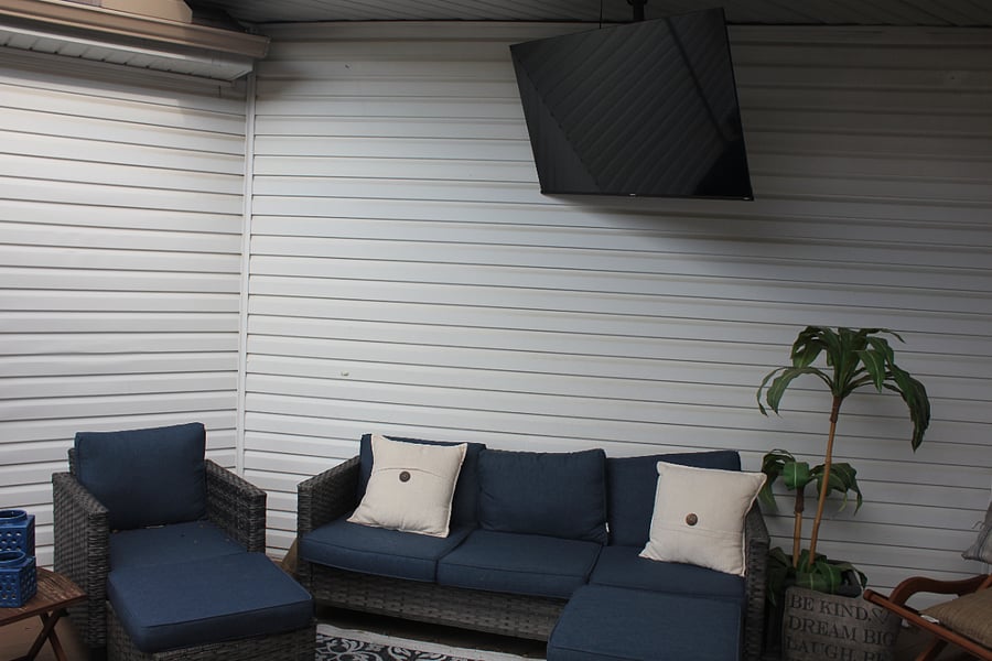 Backyard TV and seating area