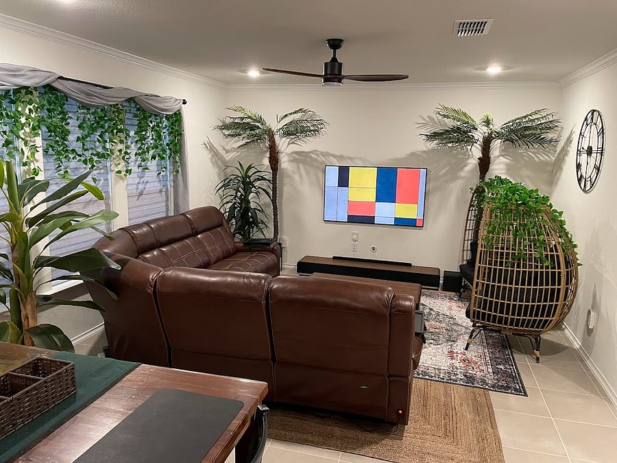 Main living room with Smart TV and ample seating