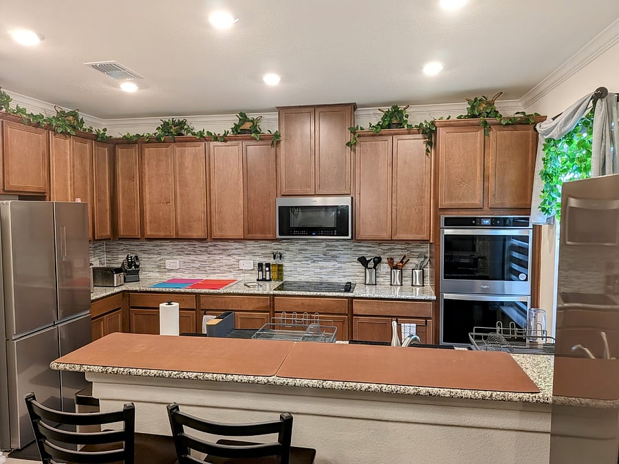Full kitchen with two full-size refrigerators