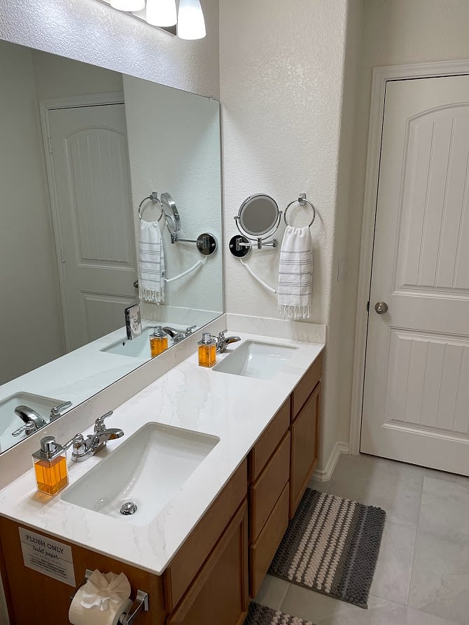 Double vanity in the shared full bathroom