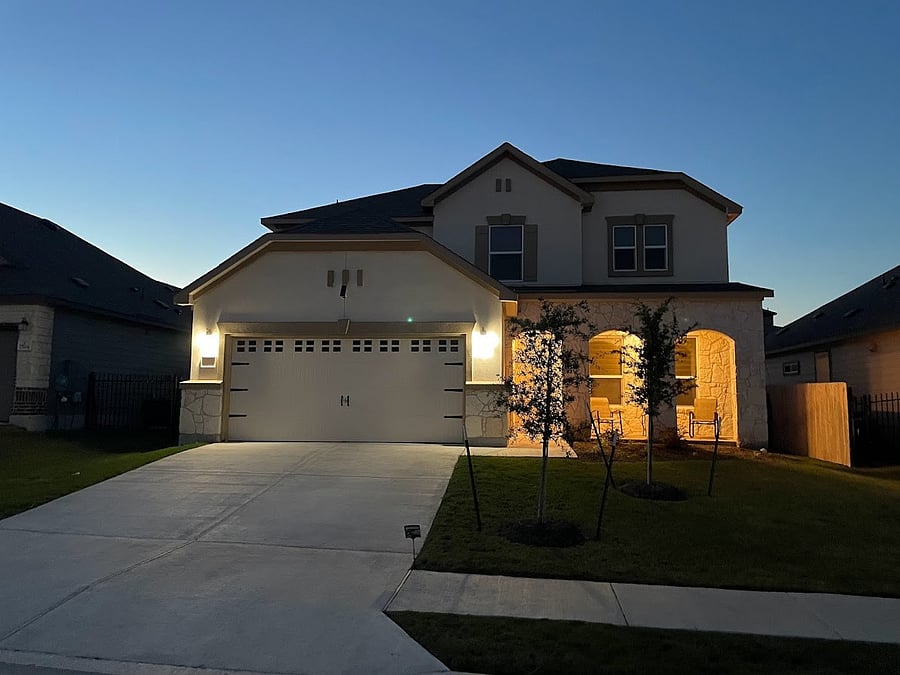 Front exterior illuminated at night