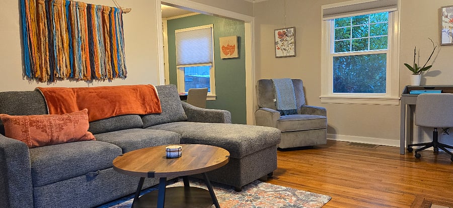 Rocking chair, and sectional with pull out bed.