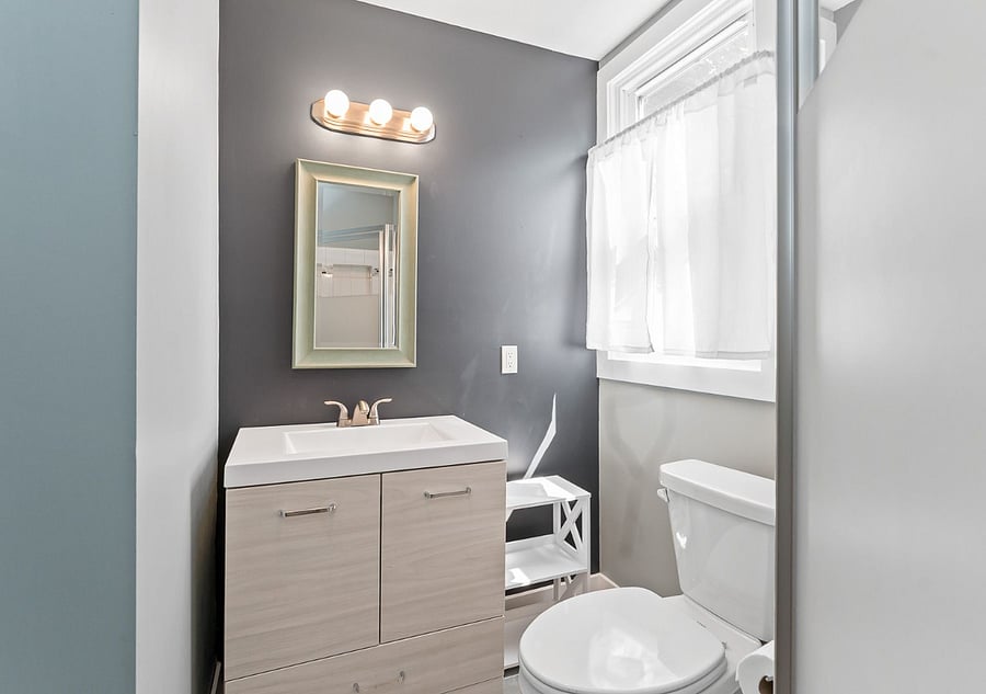 The downstairs bathroom with a shower