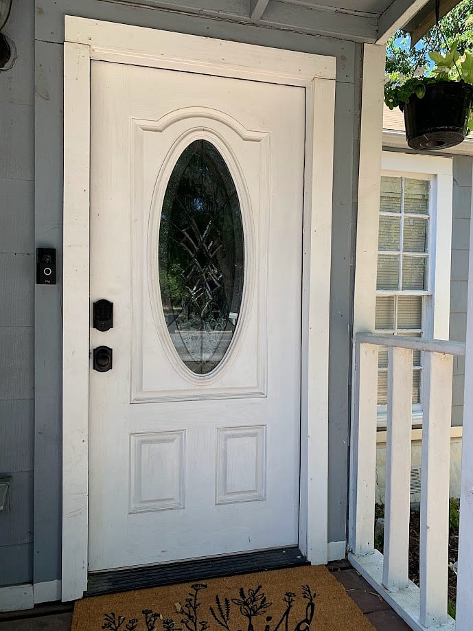 Electronic smart lock with key code access. Video doorbell for you to monitor front porch/yard activity. 