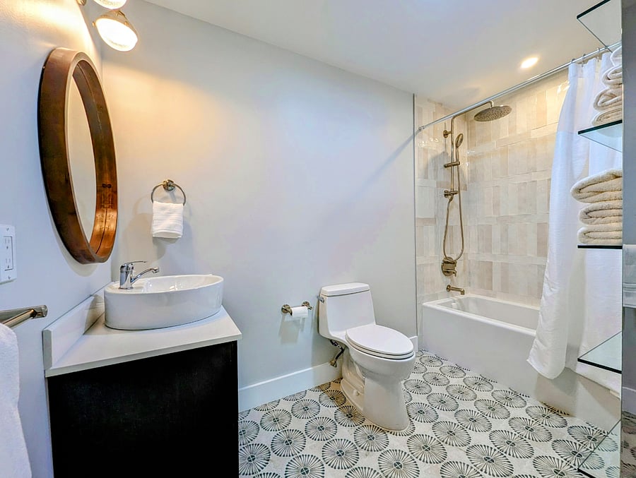 Bath 1:  Spacious full bath with rain shower, new, fully renovated