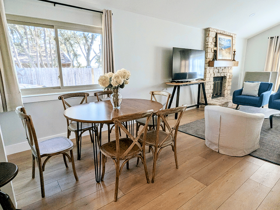 Sunny dining table with seating for 6, another great place to work