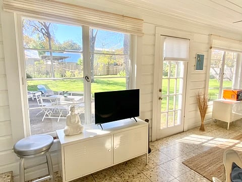 Vizio Smart TV & LR-DR View to Backyard