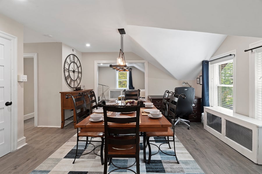 Be at the center of it all! The central dining room houses the internet hub with the thermostat on the hallway wall opposite the laundry. Our large clock keeps time and can be viewed from most living areas.