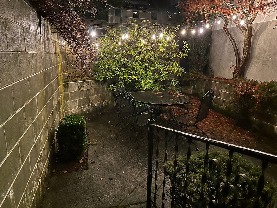 Private patio outside of front door for patio apartment only.