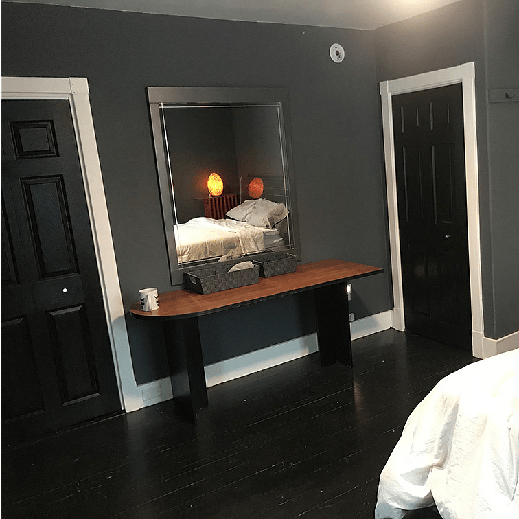 Bedroom 2A with 2 closets (black doors)
NOTE: Desk pictured has been replaced with an upgraded one