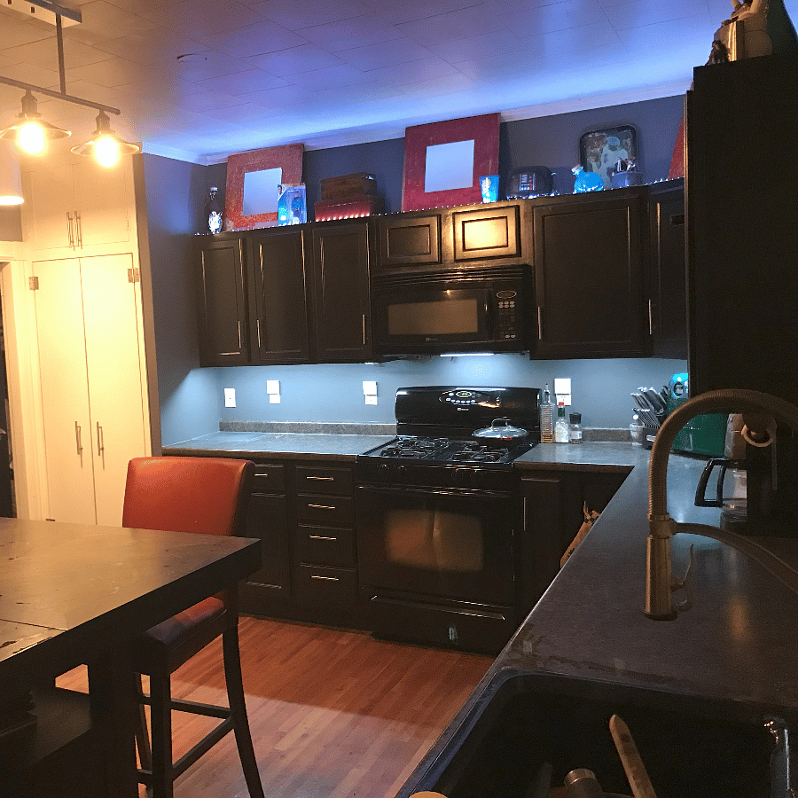 Kitchen and Pantry behind the white doors