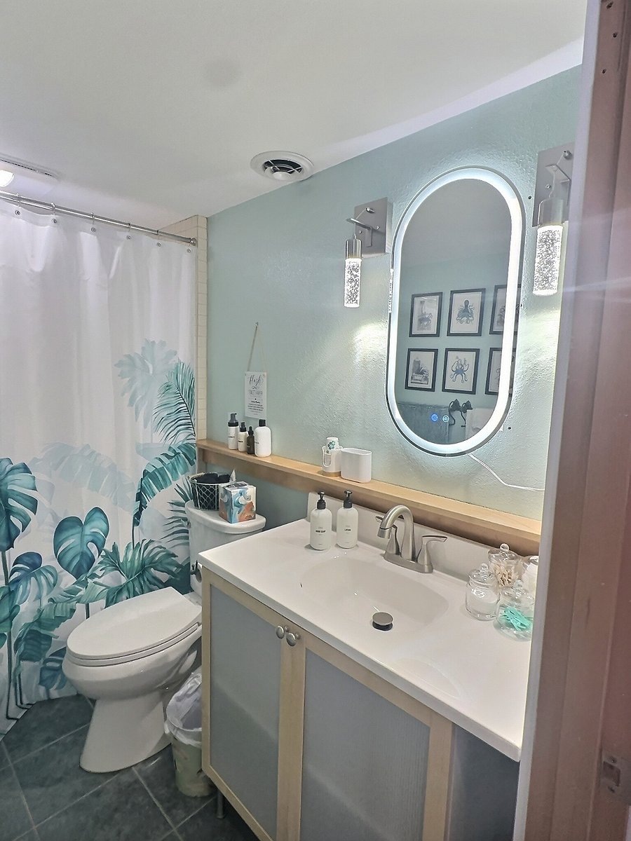 Lit defogging mirror for easy morning prep