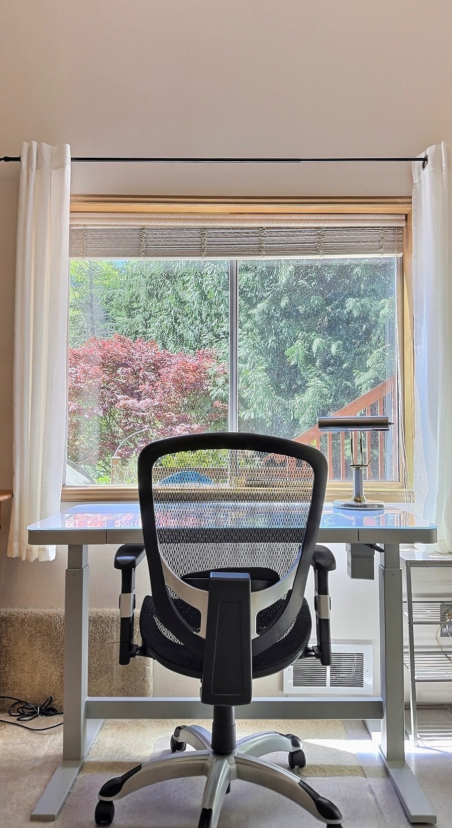 Desk with motorized raise/lower so you can work sitting or standing